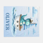 可愛い恐竜航海のキャプテンパーソナライズされたブルー フリースブランケット (正面(横))