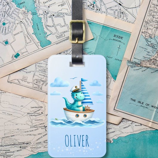 可愛い恐竜航海のキャプテンブルー ラゲッジタグ
