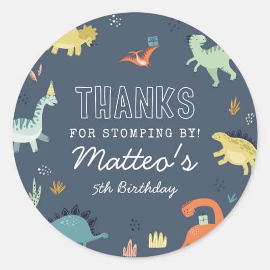 可愛い恐竜誕生日ありがとうステッカー ラウンドシール (正面)