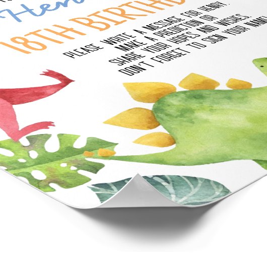 可愛い恐竜誕生日タイムカプセル標識 ポスター (角)