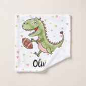 可愛い恐竜遊のフットボールパーソナライズされた ウォッシュタオル (ウォッシュタオル)