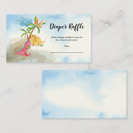 可愛い恐竜遊の赤ちゃんシャワーおむつラッフル エンクロージャーカード (正面/裏面)