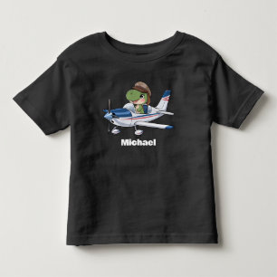 可愛い恐竜飛んでいるセスナ航空パーソナライズされた機 トドラーTシャツ