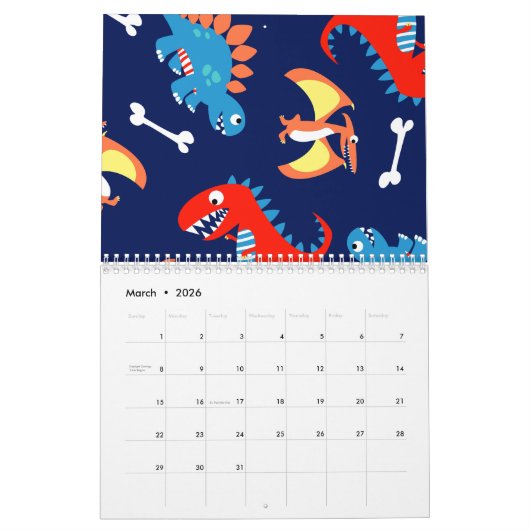 可愛い恐竜 カレンダー (3月 2026)