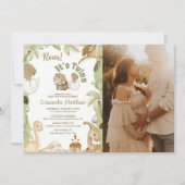 可愛い恐竜「双子の赤ちゃんシャワー」 招待状 (正面)