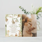 可愛い恐竜「双子の赤ちゃんシャワー」 招待状 (スタンド正面)