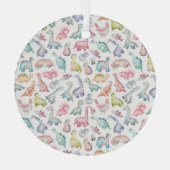 可愛い恐竜、子供の水彩模様。 ガラスオーナメント (裏面)