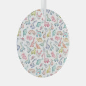 可愛い恐竜、子供の水彩模様。 ガラスオーナメント (正面右)