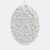 可愛い恐竜、子供の水彩模様。 ガラスオーナメント (正面左)