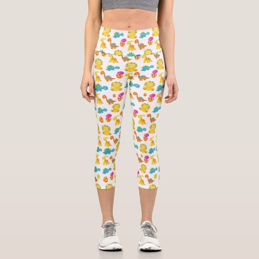 可愛い恐竜、恐竜のパターン、ベビーDino カプリレギンス (正面)