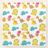 可愛い恐竜、恐竜のパターン、ベビーDino ガラスコースター (正面)