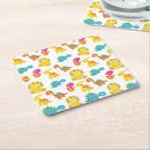 可愛い恐竜、恐竜のパターン、ベビーDino スクエアペーパーコースター (アングル)