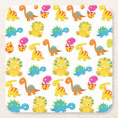 可愛い恐竜、恐竜のパターン、ベビーDino スクエアペーパーコースター (正面)