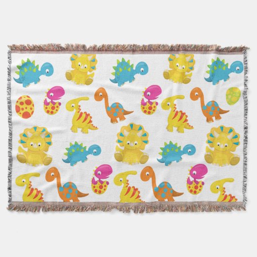 可愛い恐竜、恐竜のパターン、ベビーDino スローブランケット (正面)