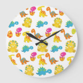 可愛い恐竜、恐竜のパターン、ベビーDino ラージ壁時計 (正面)