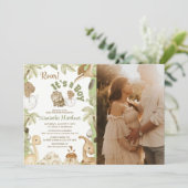 可愛い恐竜「男の子だ」赤ちゃんシャワー写真 招待状 (スタンド正面)