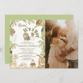 可愛い恐竜「男の子だ」赤ちゃんシャワー写真 招待状 (正面/裏面)