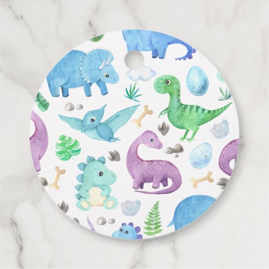 可愛い恐竜「男の子」の赤ちゃんシャワー フェイバータグ (裏面)