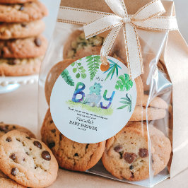 可愛い恐竜「男の子」の赤ちゃんシャワー フェイバータグ