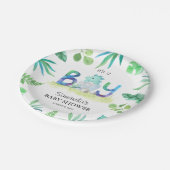 可愛い恐竜「男の子」の赤ちゃんシャワー ペーパープレート (アングル)