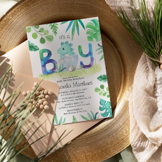 可愛い恐竜「男の子」の赤ちゃんシャワー 招待状