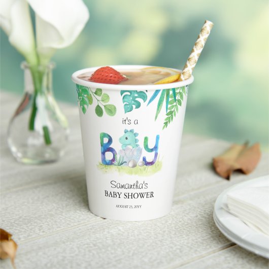 可愛い恐竜「男の子」の赤ちゃんシャワー 紙コップ (インサイチュ)