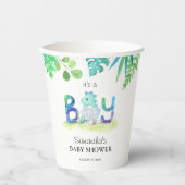 可愛い恐竜「男の子」の赤ちゃんシャワー 紙コップ (正面)