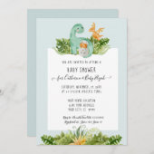 可愛い恐竜Dinoママ葉男の赤ちゃんシャワー 招待状 (正面/裏面)