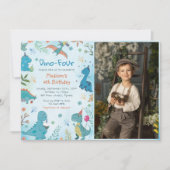 可愛い恐竜Dino 4歳4歳の誕生日パーティー写真 招待状 (正面)