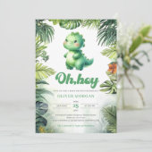 可愛い恐竜Oh男の子の熱帯の緑の赤ちゃんシャワー 招待状 (スタンド正面)