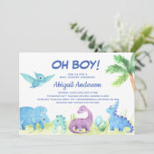 可愛い恐竜Oh男の子の赤ちゃんシャワー招待状 案内状 (スタンド正面)