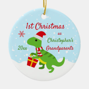 可愛い恐竜Tレックス祖父母初めてのクリスマス セラミックオーナメント