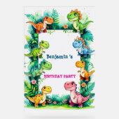 可愛い恐竜Tレックス誕生日バルーンパーティー歓迎 アクリルサイン (正面)