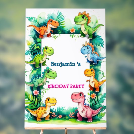 可愛い恐竜Tレックス誕生日バルーンパーティー歓迎 アクリルサイン (ニュートラル)