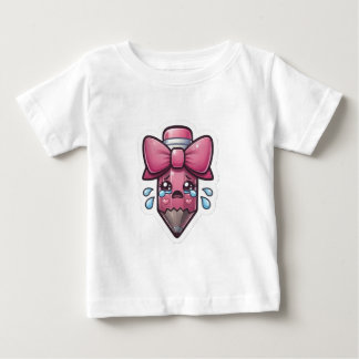 可愛い悲しい鉛筆とピンクのリボンのダイカットステッカー - Ae ベビーTシャツ