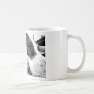 可愛い悲しそうな表情のピットブル犬の白黒とボール コーヒーマグカップ