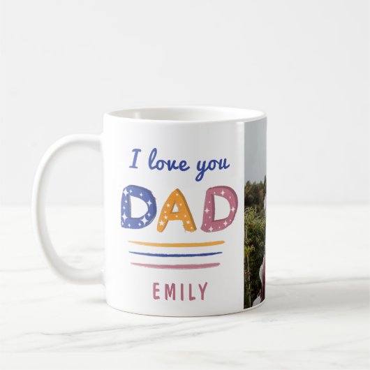 可愛い愛あなたパパカラフルタイポグラフィ写真 コーヒーマグカップ (左)