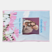 可愛い愛おばあちゃんピンクの花写真 キッチンタオル (横)