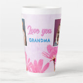 可愛い愛おばあちゃんピンクの花2枚の写真 カフェラテマグ (正面)