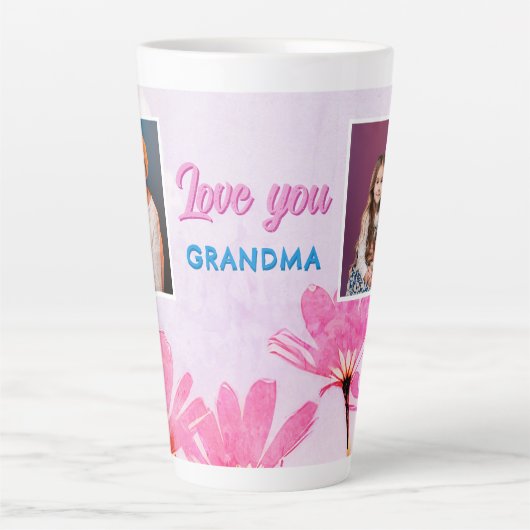 可愛い愛おばあちゃんピンクの花2枚の写真 カフェラテマグ (正面)