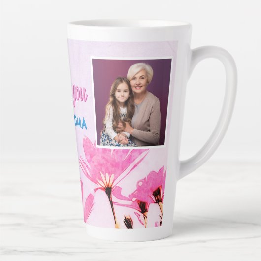 可愛い愛おばあちゃんピンクの花2枚の写真 カフェラテマグ (右)