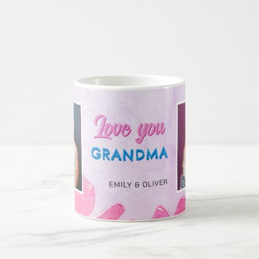 可愛い愛おばあちゃんピンクの花2枚の写真 コーヒーマグカップ (中央)