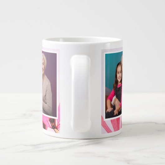 可愛い愛おばあちゃんピンクの花2枚の写真 ジャンボコーヒーマグカップ (裏面)