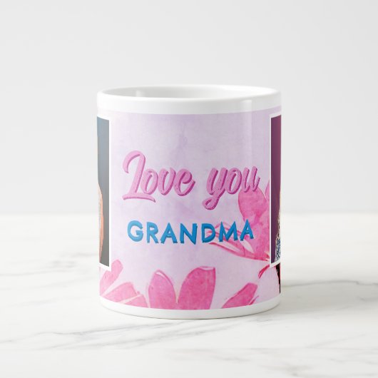 可愛い愛おばあちゃんピンクの花2枚の写真 ジャンボコーヒーマグカップ (正面)
