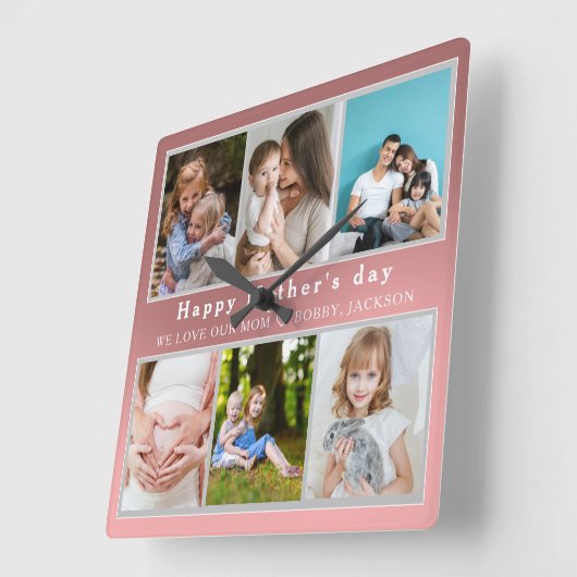 可愛い愛する母さん幸せな母の日フォトコラージュ スクエア壁時計 (傾斜)