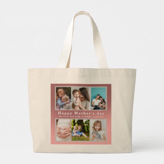可愛い愛する母さん幸せな母の日フォトコラージュ ラージトートバッグ (裏面)