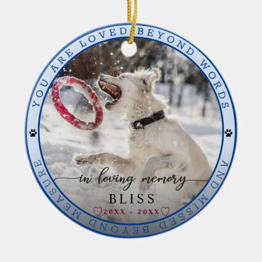 可愛い愛する記憶ペットフォトポープリントモノグラム セラミックオーナメント (正面)