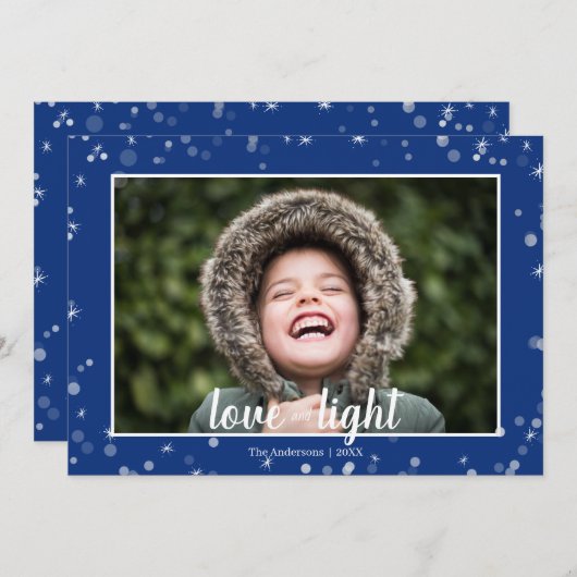 可愛い愛とライトハヌカー休日のフォトカード シーズンカード (正面/裏面)