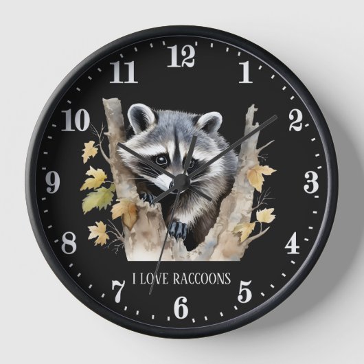 可愛い愛のアライグマ動物愛好家を追加文字 壁時計 (正面)