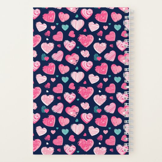 可愛い愛の甘いハートパターンネイビーブルーピンク ノートブック (裏面)